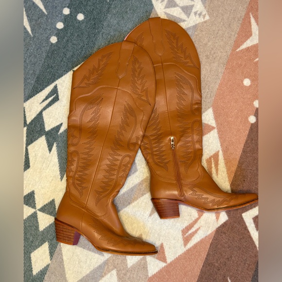 Southern Fried Chics Brown Knee High Western Boot Cowgirl Cowboy Boots Size 7W - Picture 3 of 15